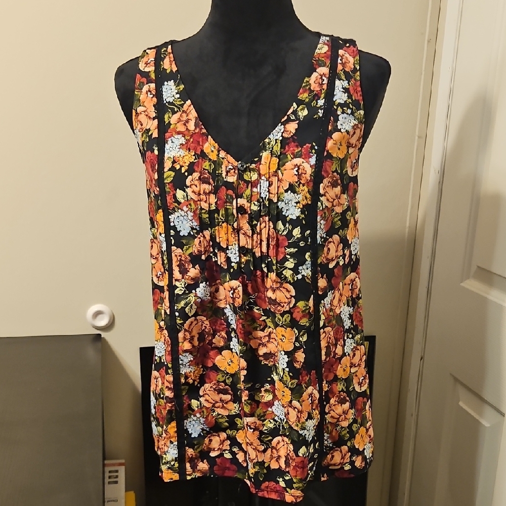 Merona Floral Tank Top - Black and Orange